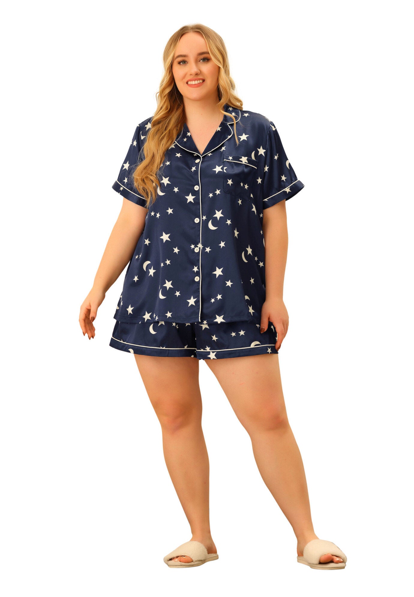 Button Shirt and Shorts 2 Pieces Lounge Set, Dark Blue / Navy, hi-res image number 0