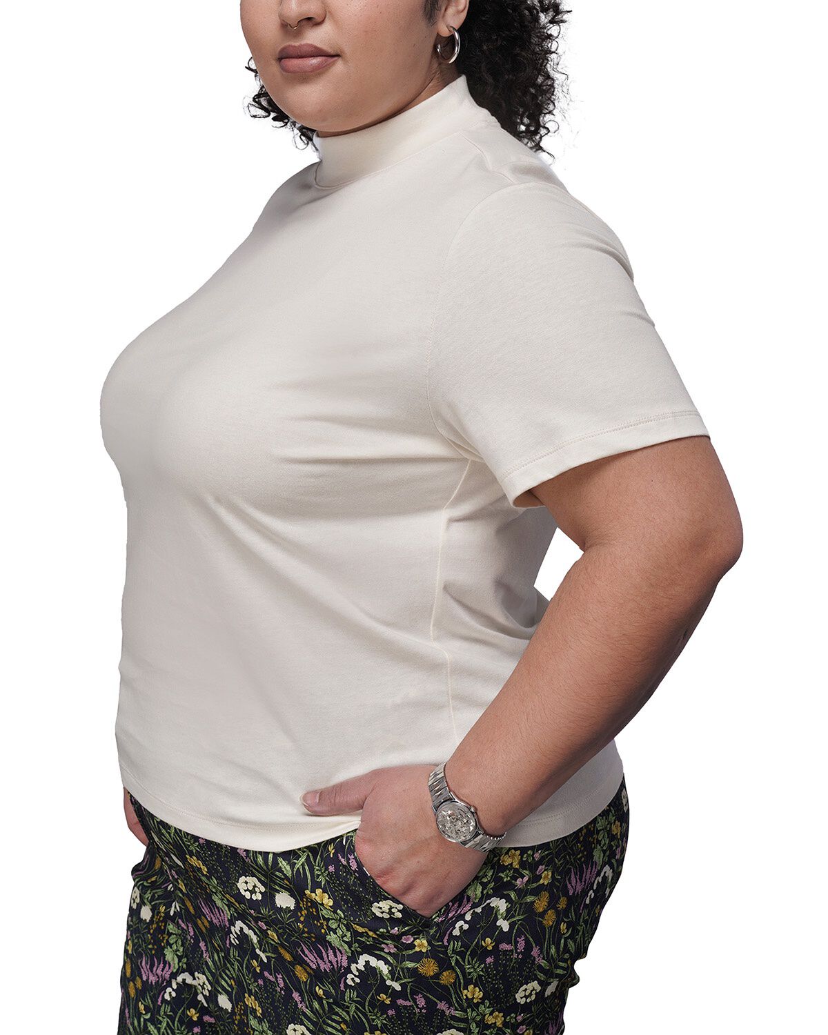 The Everyday Mock Neck Tee, WHITE / White, alternate image number 1