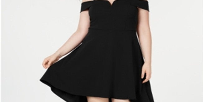 City Studios Women's Plus Hi Low Fit & Flare Cocktail Dress Black Size 16W, Black / Black, alternate image number 1