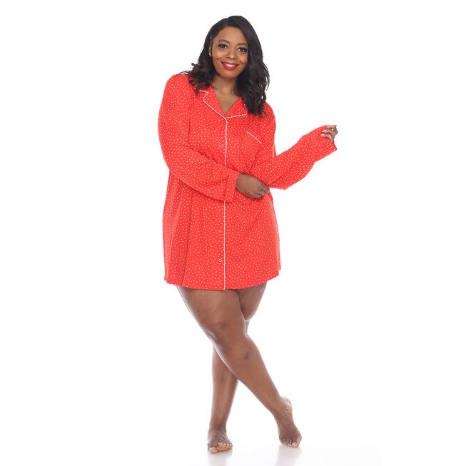 Long Sleeve Night Gown, Red / Red, alternate image number 3