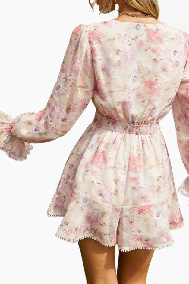 FLORAL-PRINT CHIFFON FLOUNCE ROMPER IN LIGHT PINK, , alternate image number null