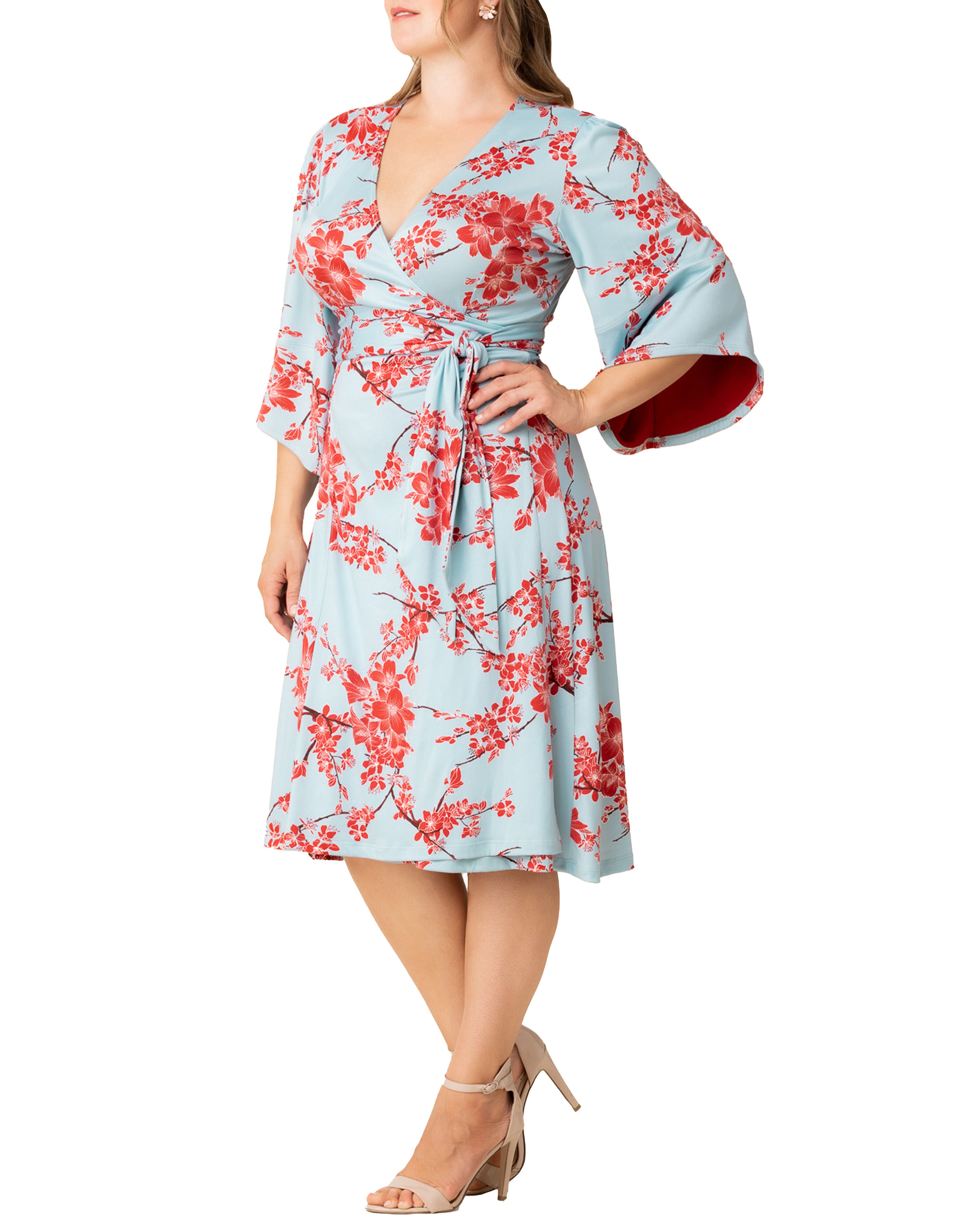 Gemini Wrap Dress, CHERRY BLOSSOM PRINT / Azure Blue, alternate image number 3