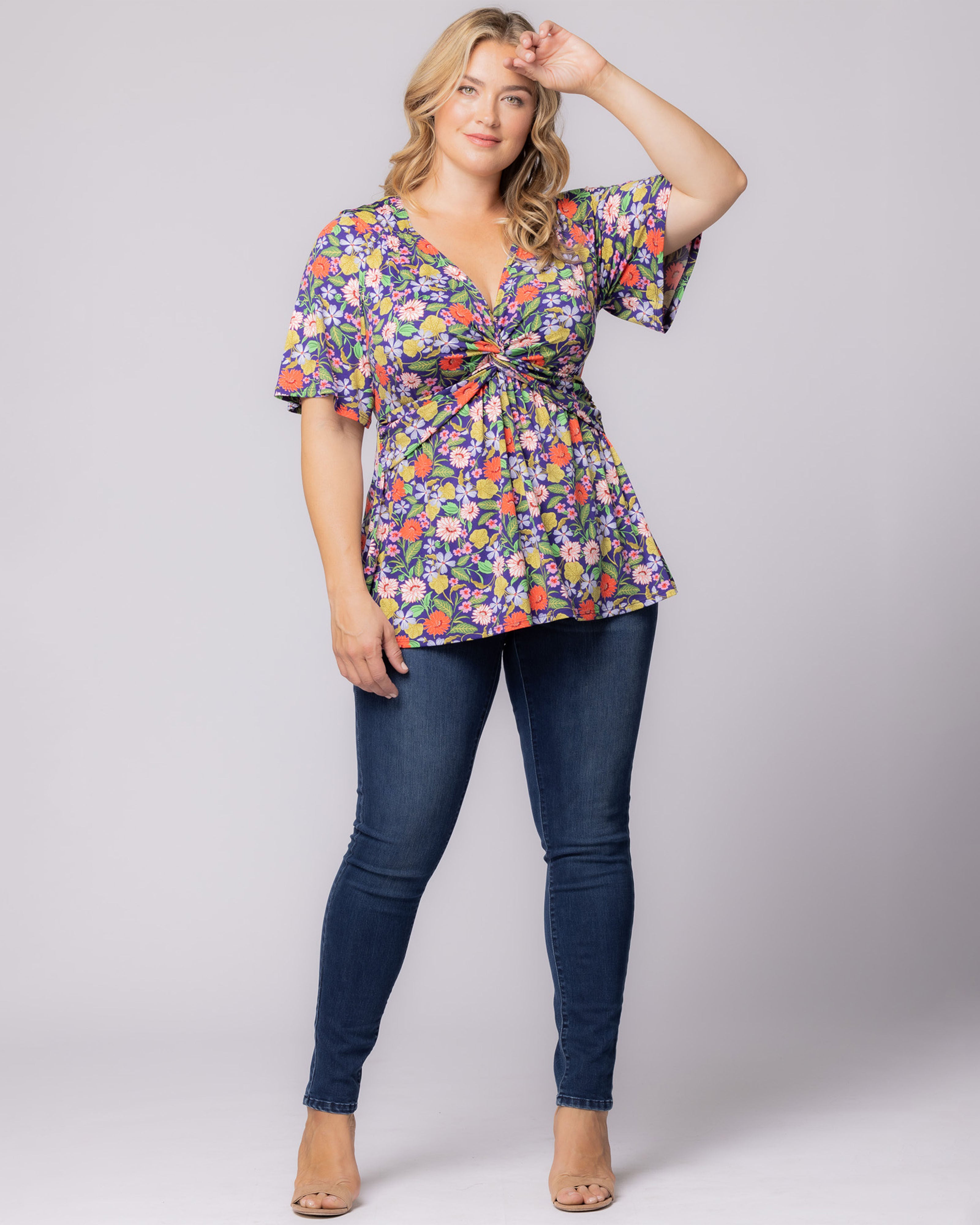 Abby Twist Front Top, VIBRANT GARDEN PRINT / Purple, alternate image number 4