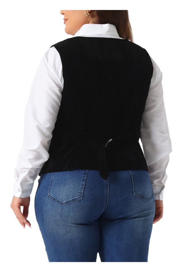 Velvet Button Down V Neck Suit Vest Waistcoat, Black / Black, alternate image number 3