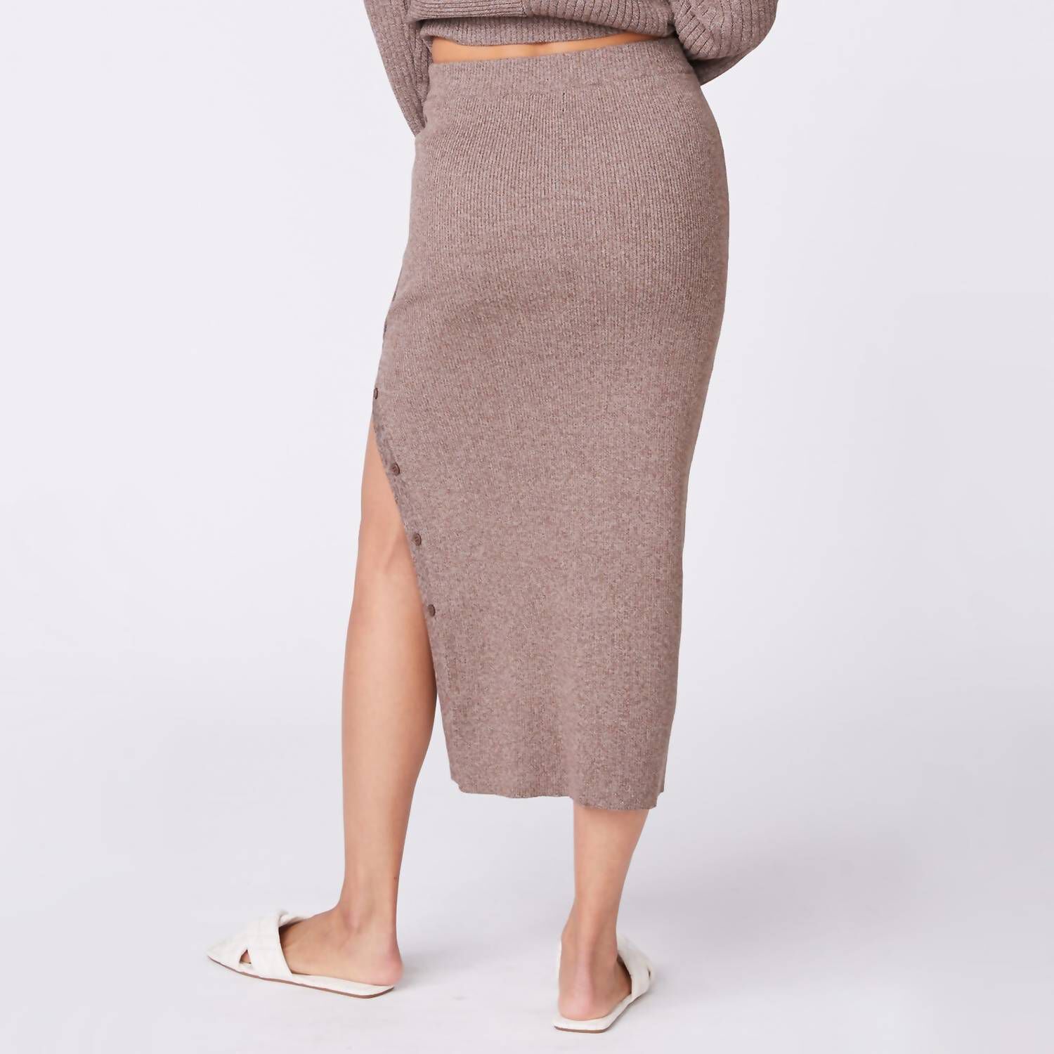 RIB MIDI SKIRT IN COCOA, , alternate image number 2