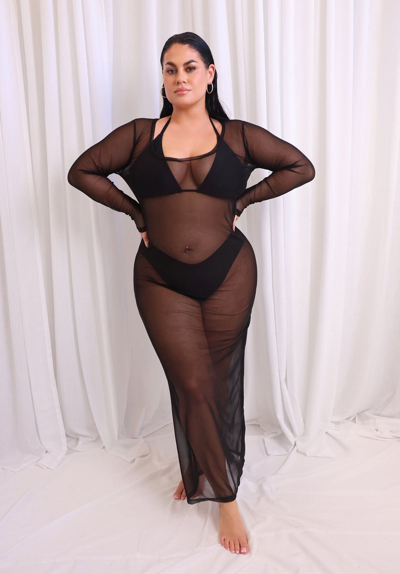 Jade Sheer Mesh Maxi Bodycon Dress, Black / Black, hi-res image number 0