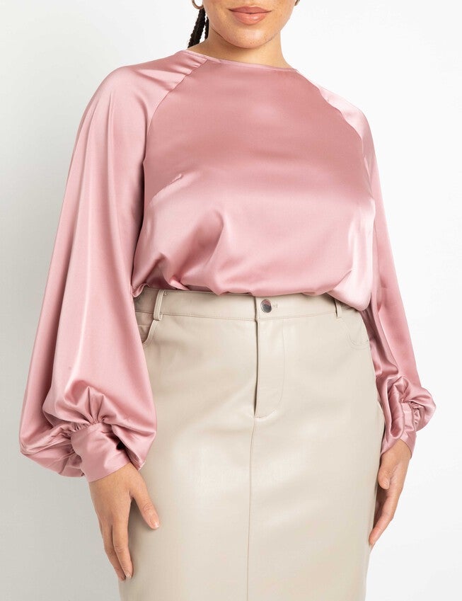 Poet Sleeve Blouse With Tie Back, Withered Rose / Pink, hi-res image number 0