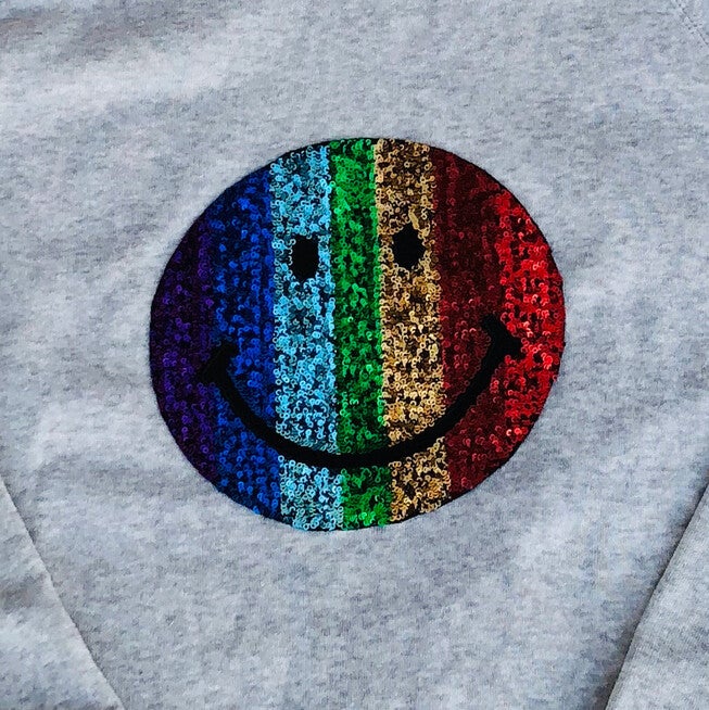 Smiley Face Sequins Organic Unisex Sweatshirt, Heather grey / Light Grey, alternate image number null