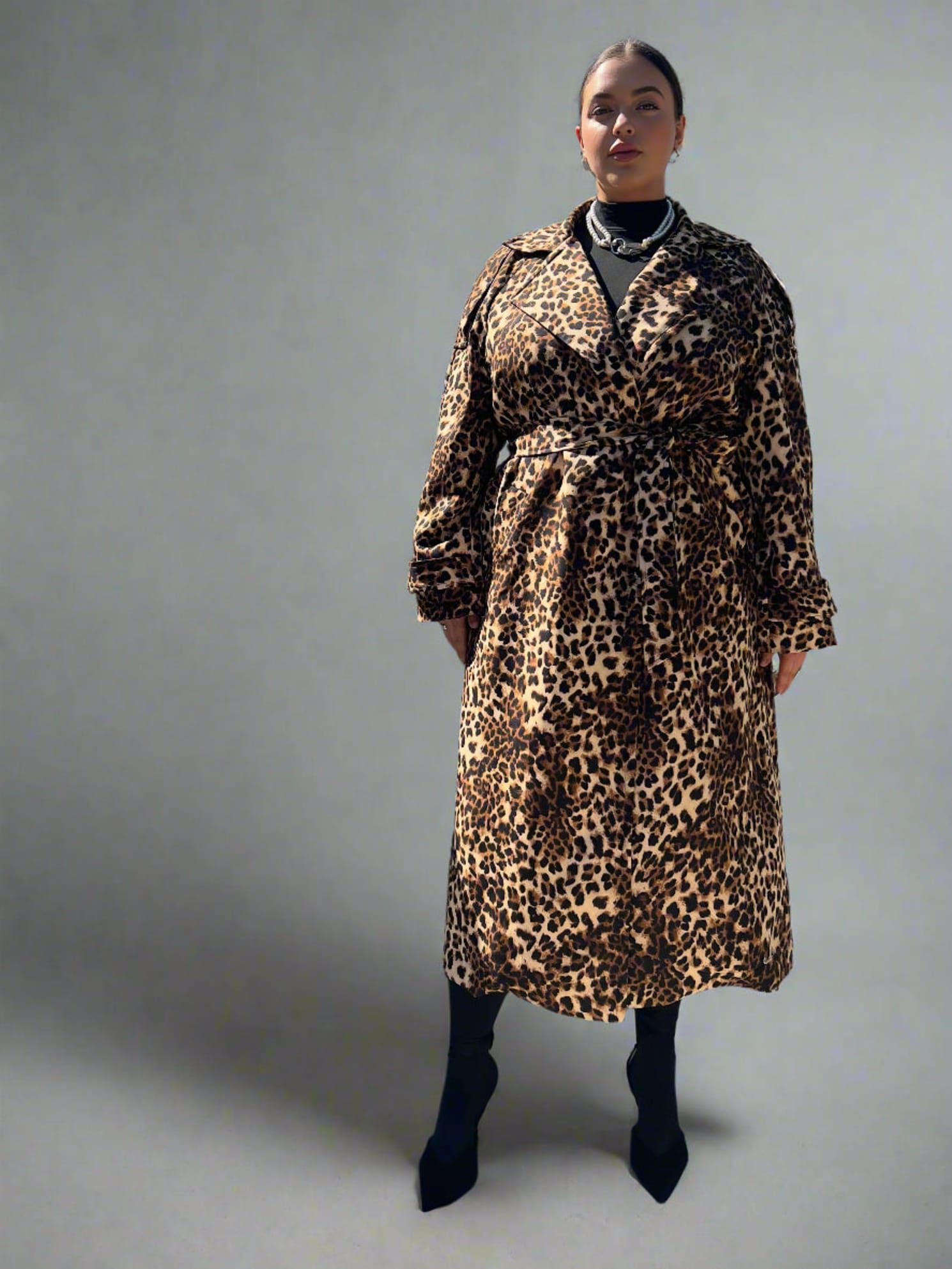 Aria Double Breasted Trench, Leopard / Brown, alternate image number 2
