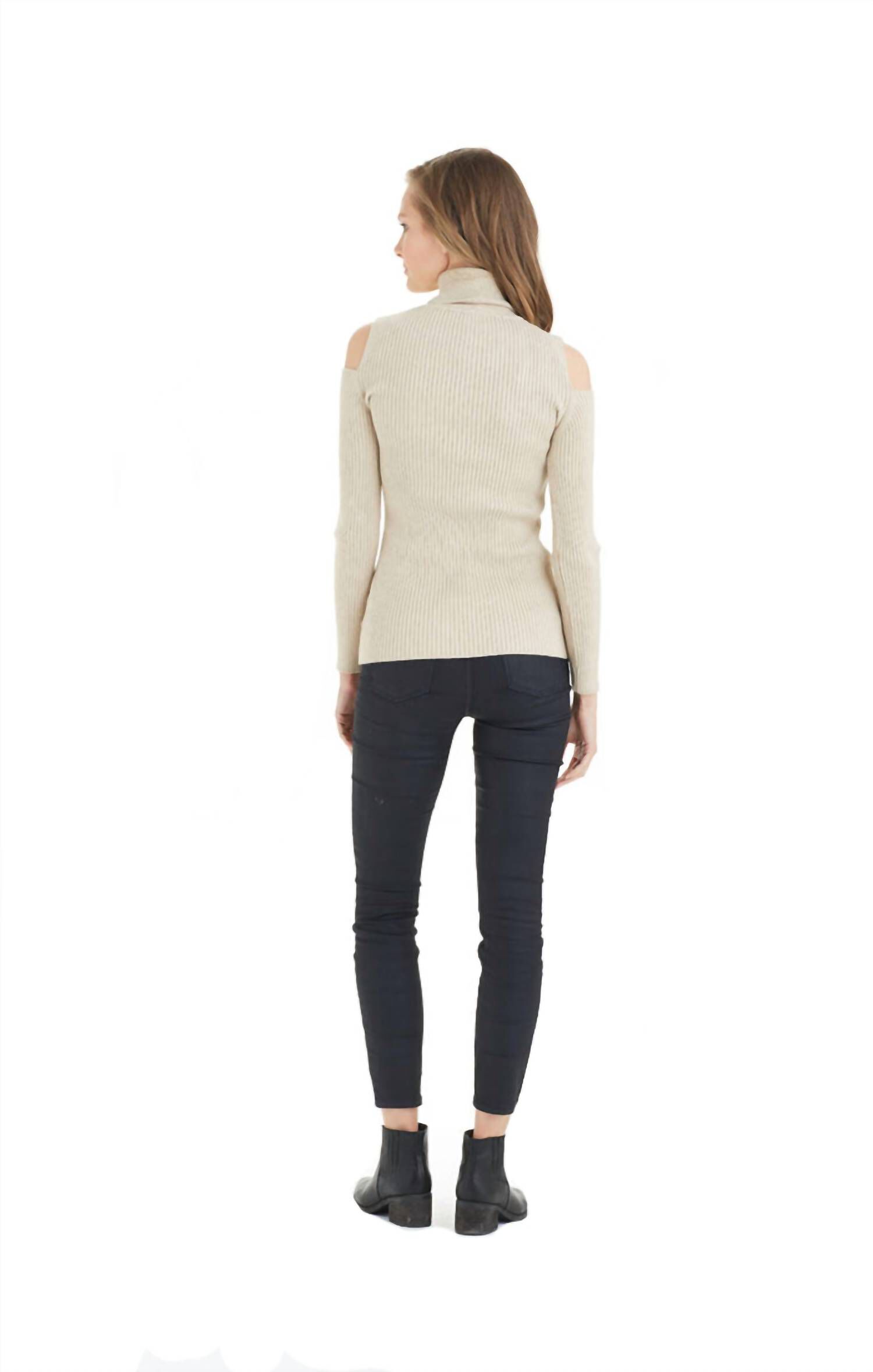 SARA COLD SHOULDER SWEATER IN BEIGE, , alternate image number 2