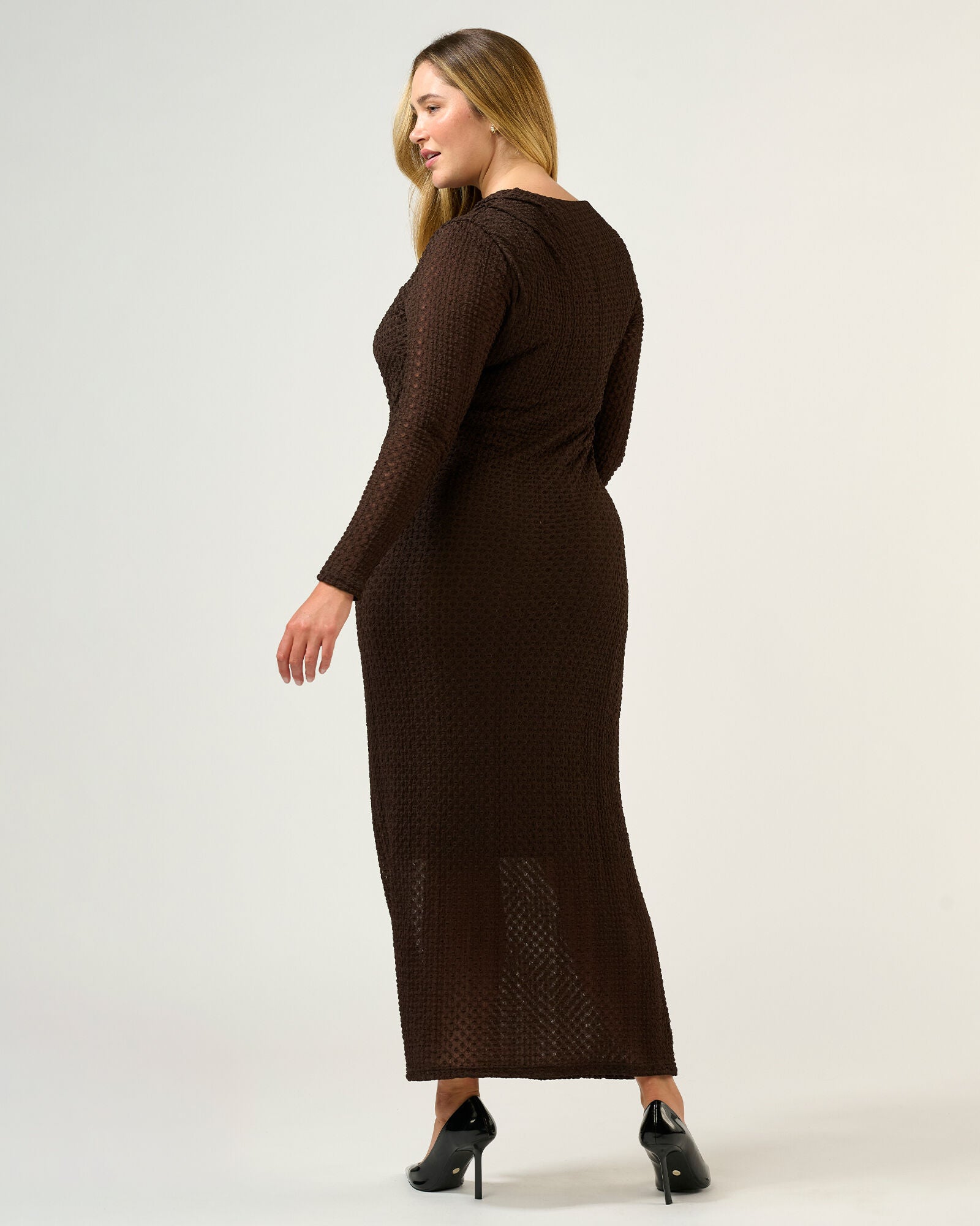 Naomi Textured Mesh Dress, Espresso / Brown, alternate image number 2