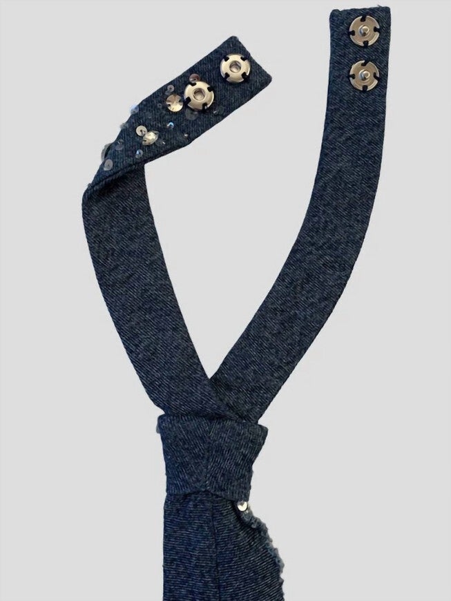 FRAYED CRYSTAL TIE IN DENIM, Denim / Charcoal Grey, alternate image number null