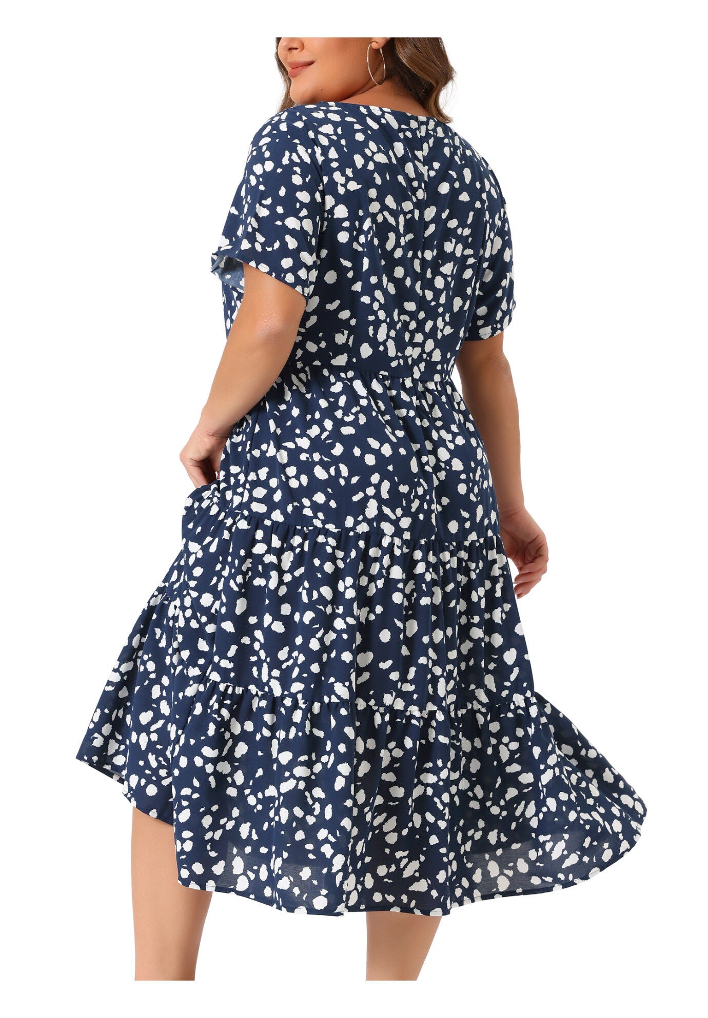 Polka Dots Short Sleeve Midi Layered Dress, Dark Blue / Navy, alternate image number 3