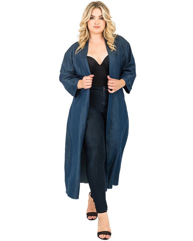 Kumiko Denim Bird Print Kimono Duster Jacket, , alternate image number 5