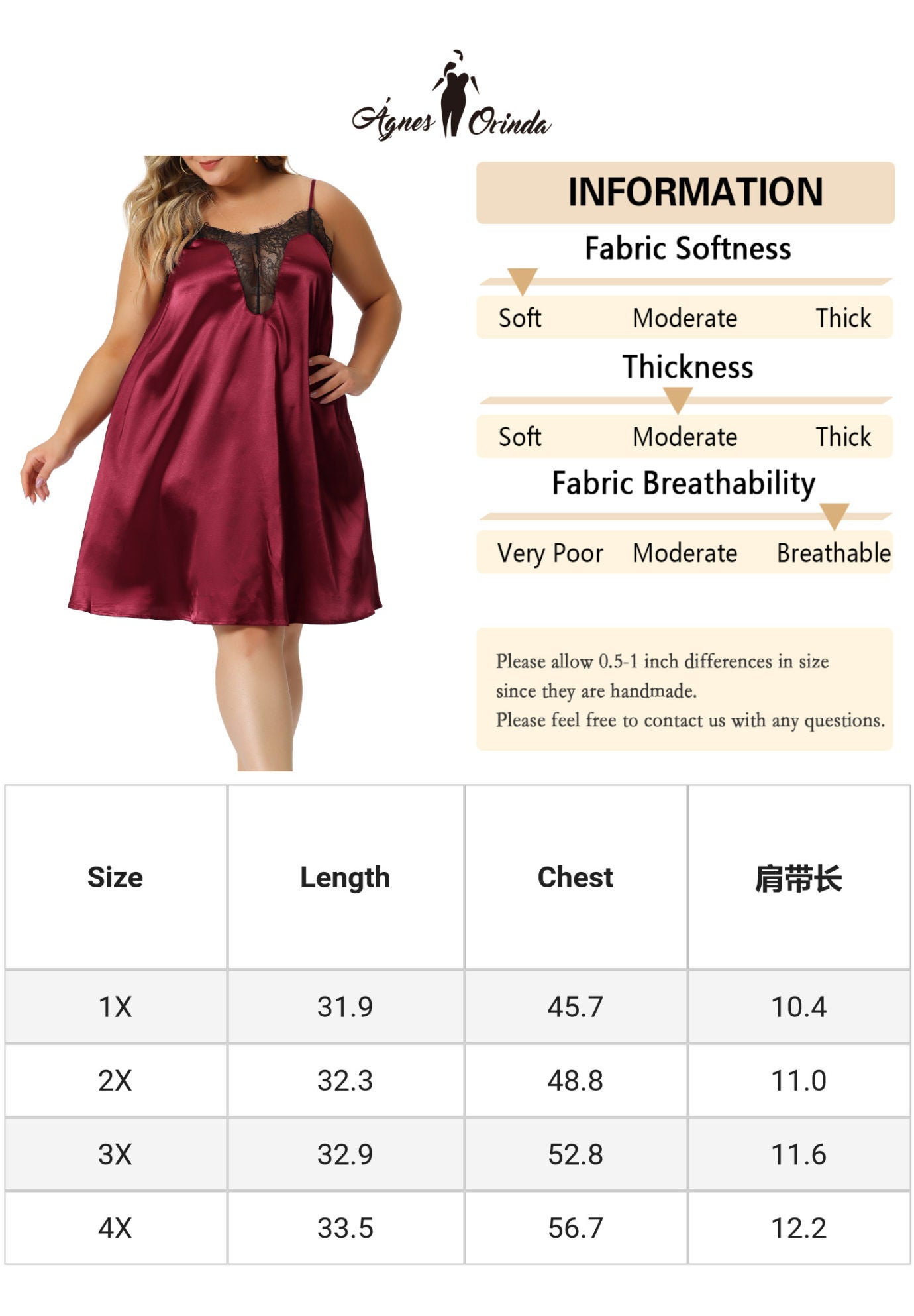 Lace Nightgown Spaghetti Lounge Sleep Dress, Burgundy / Burgundy, alternate image number 4