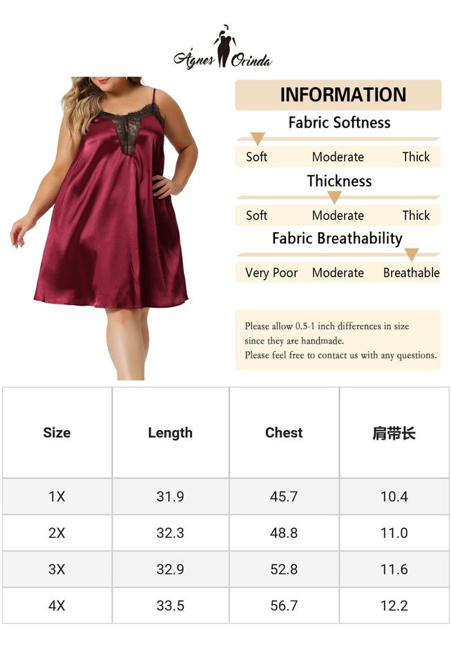 Lace Nightgown Spaghetti Lounge Sleep Dress, Burgundy / Burgundy, alternate image number 4