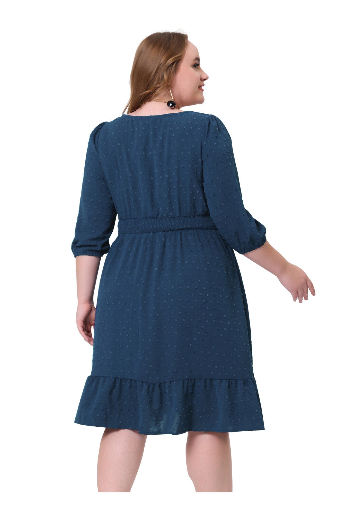 Swiss Dots Bohemian Square Neck Midi Chiffon Dress, Blue / Navy, alternate image number 3