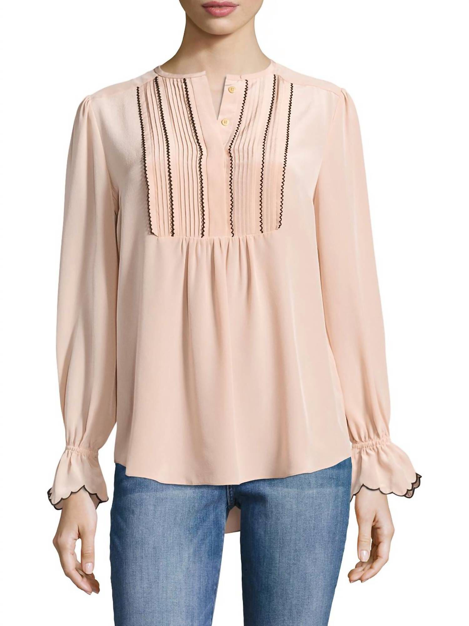 REGINA SEMI SHEER LONG SLEEVE SILK SHIRT BLOUSE, Blush / Pink, hi-res image number 0