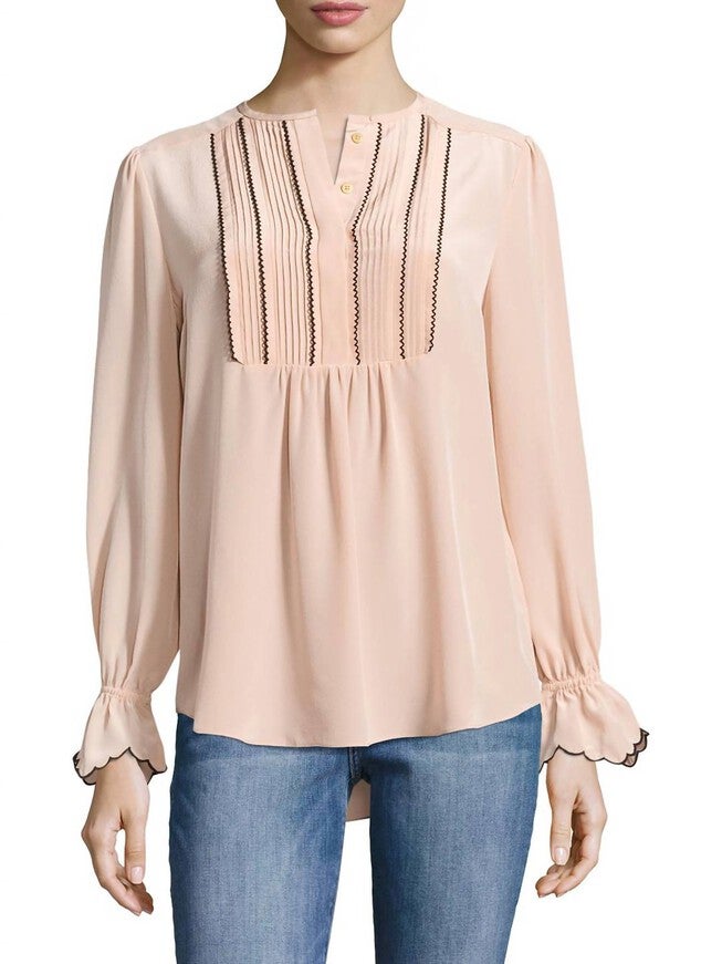 REGINA SEMI SHEER LONG SLEEVE SILK SHIRT BLOUSE, Blush / Pink, hi-res image number 0