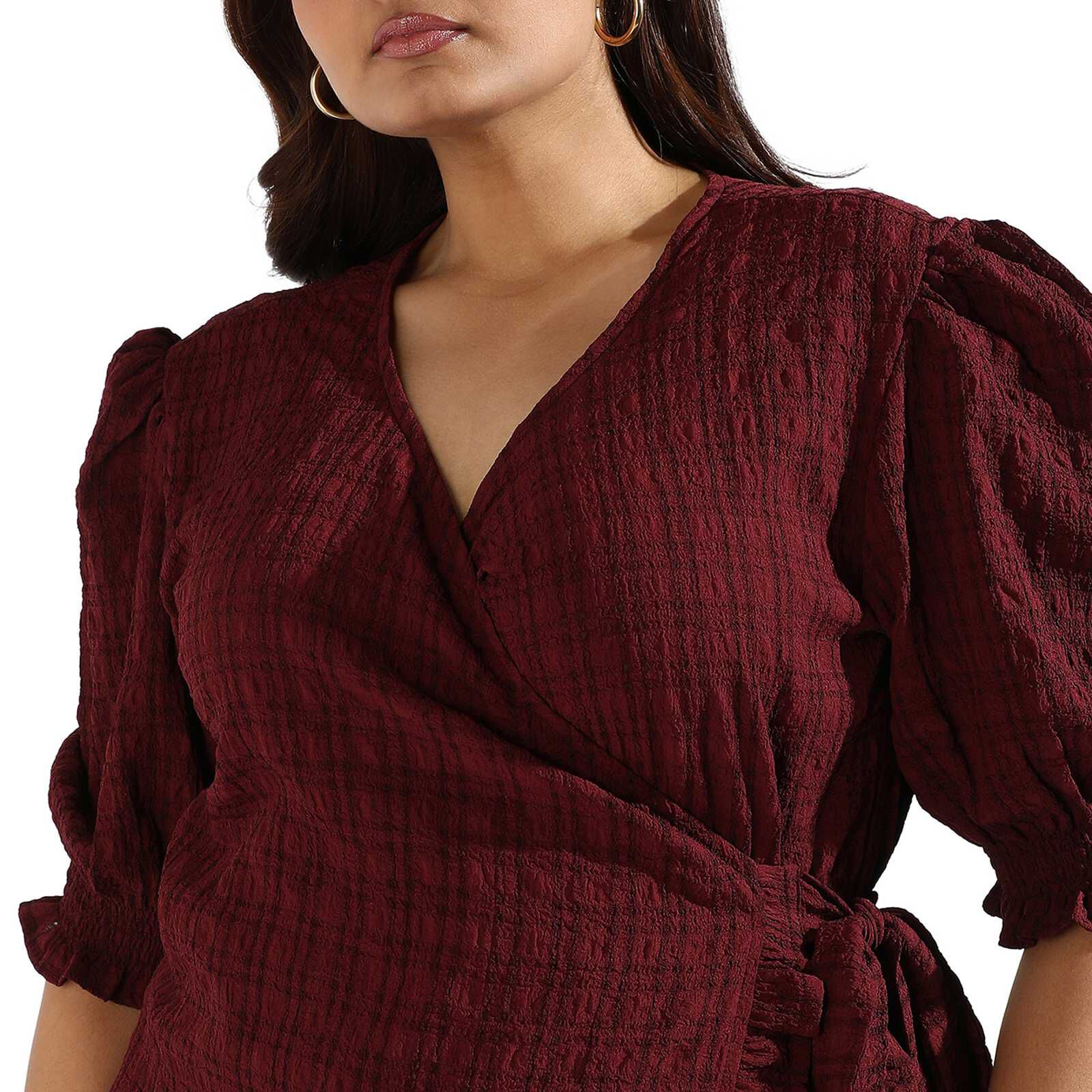 Women Solid Tie Front Casual Dresses, Red / Red, alternate image number 3