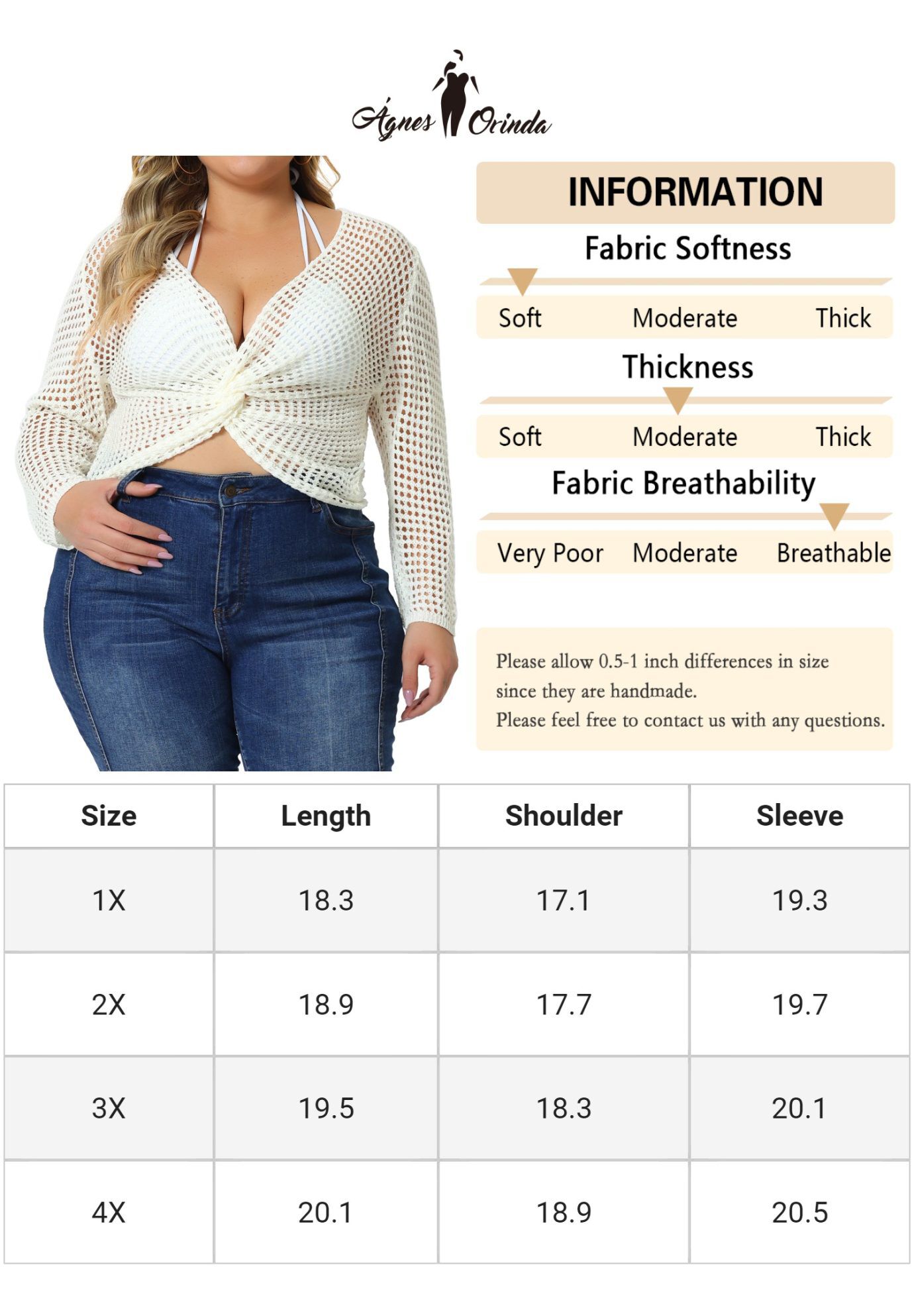 Mesh Crochet Crop Top Hollow Out Knit See Through Cover Up, Cream White / Cream, alternate image number 4