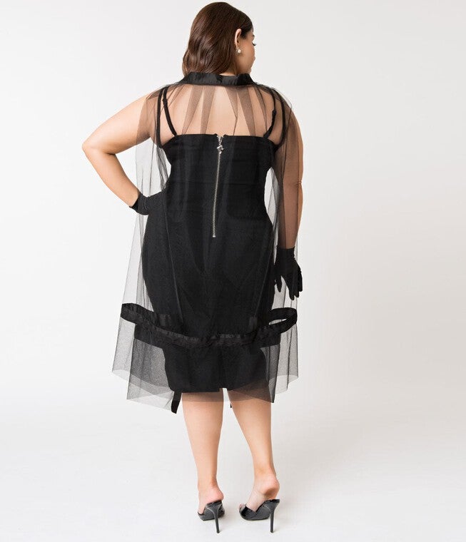 Barbie™ x Unique Vintage Black Magic Sheath Dress & Cape Set, Black / Black, alternate image number 1