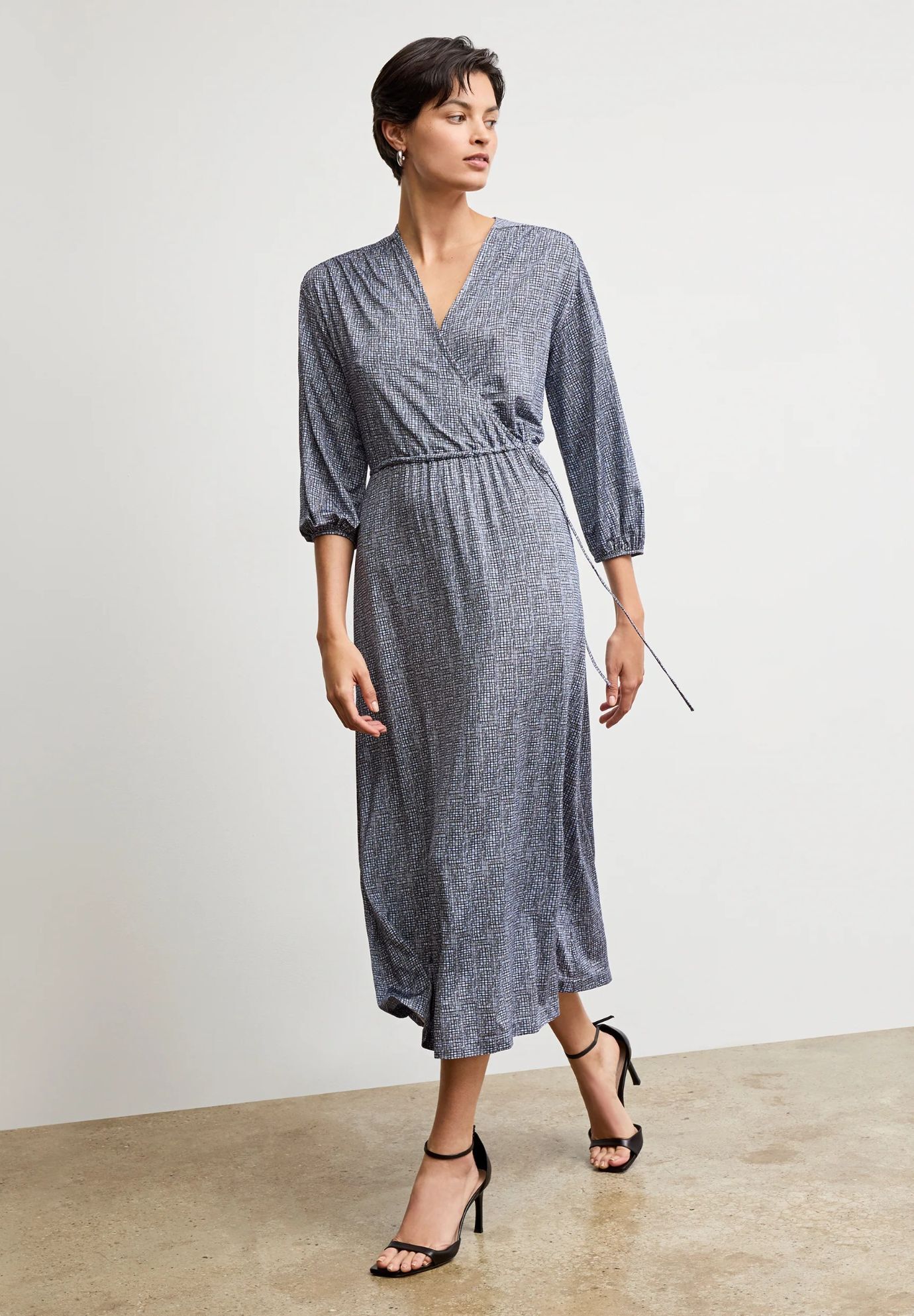 Hope Wrap Dress - Printed Jersey, Blueprint Sketch / Dusty Blue, hi-res image number 0