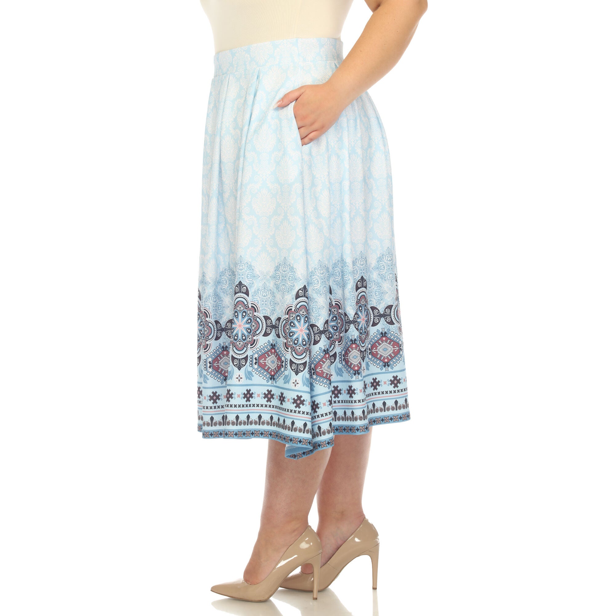 Pleated Skirt with Border Prints, , alternate image number 6
