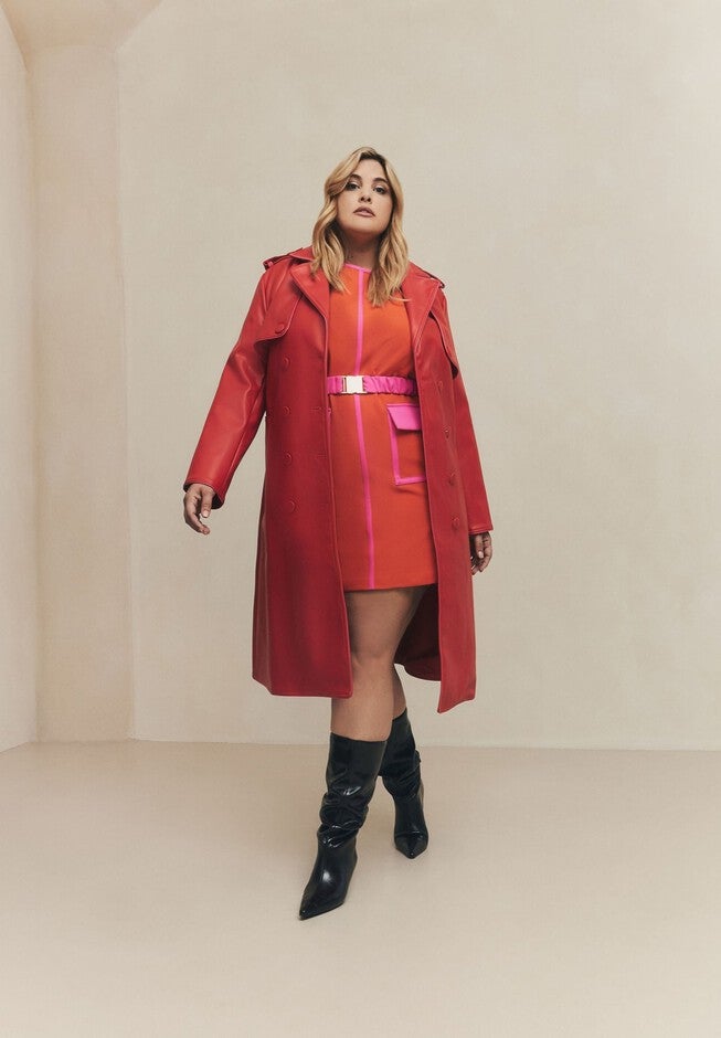 A-LINE BELTED MINI DRESS, Orange / Orange, alternate image number 2