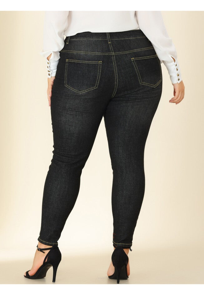 MID RISE STRETCH WASHED SKINNY JEANS DENIM JEGGINGS, BlackRipped / Black, alternate image number 3