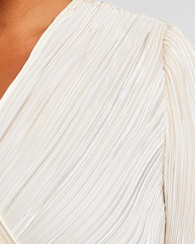 Alexandra Cream Wrap-Illusion Pleated Top, Soft Gold / Light Yellow, alternate image number null