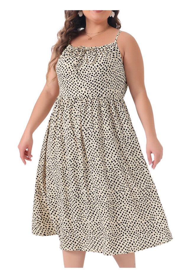 Tie Front Adjustable Spaghetti Strap Cami Midi Floral Dress, Beige / Beige, alternate image number 2