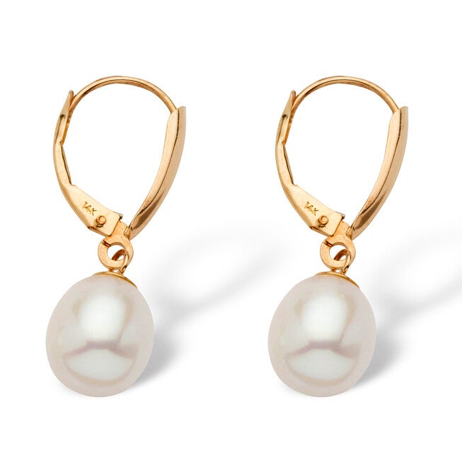 Cultured Freshwater Pearl Teardrop Earrings in 14k Yellow Gold, White / White, hi-res image number 0