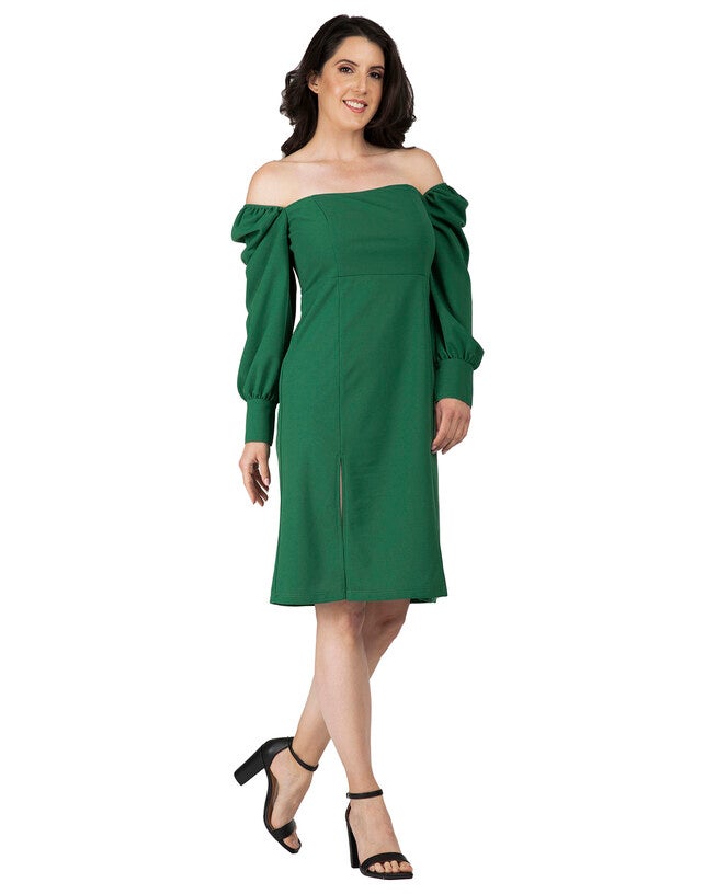Xena Women's Elegant Side Slit Plus Size Midi Dress, Green / Hunter Green, hi-res image number null
