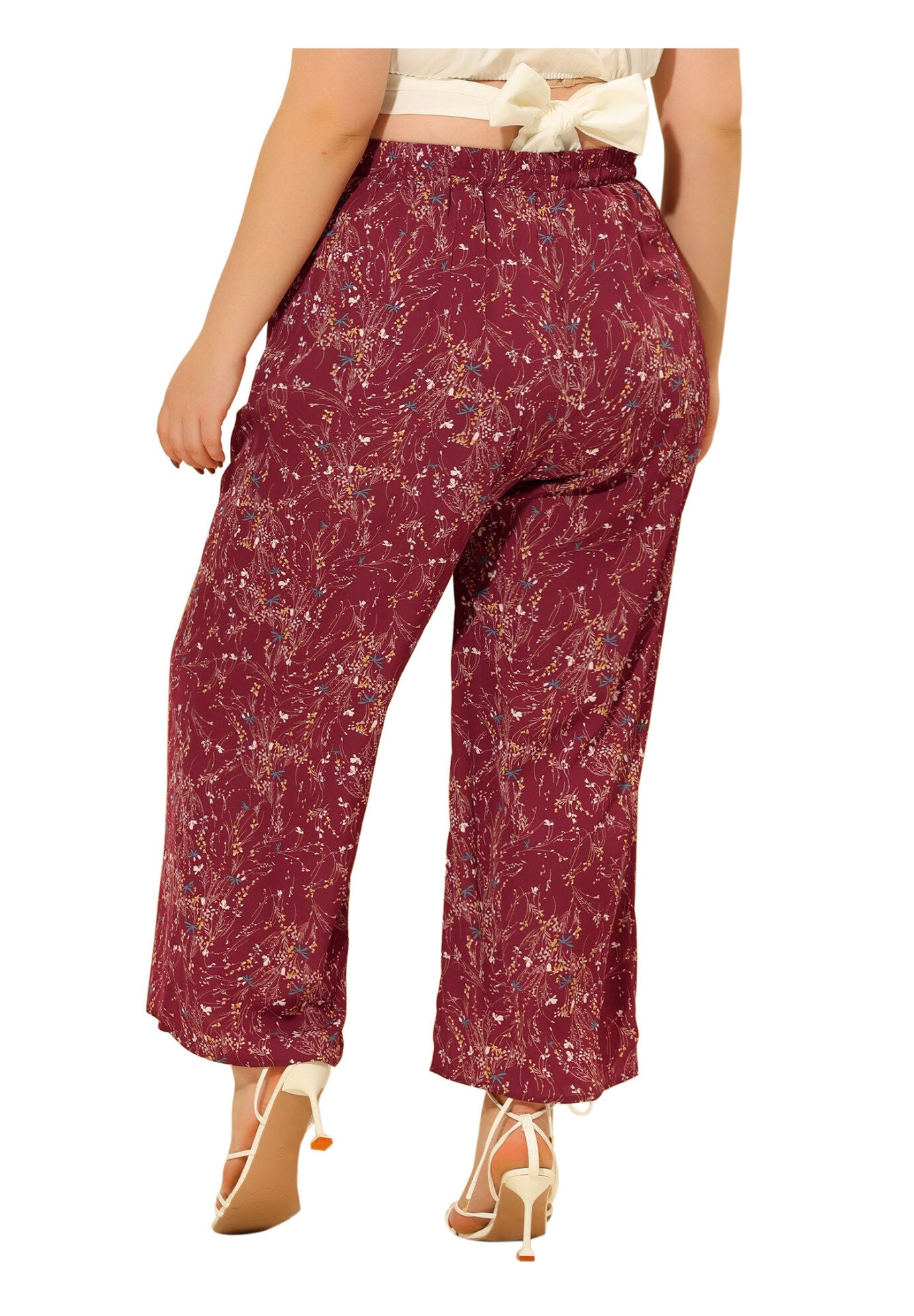 CHIFFON HIGH WAIST WIDE LEG PALAZZO PANTS, Red / Red, alternate image number 3