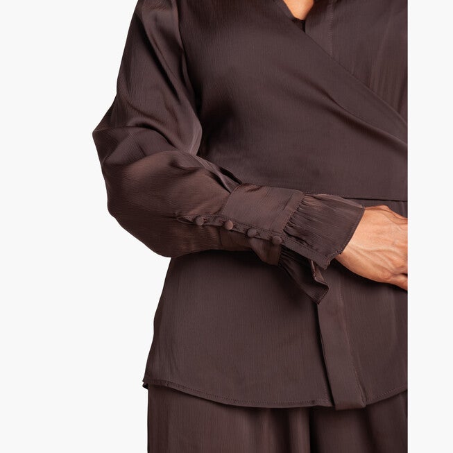 Long Sleeve Wrap Top, Brown / Brown, alternate image number 6