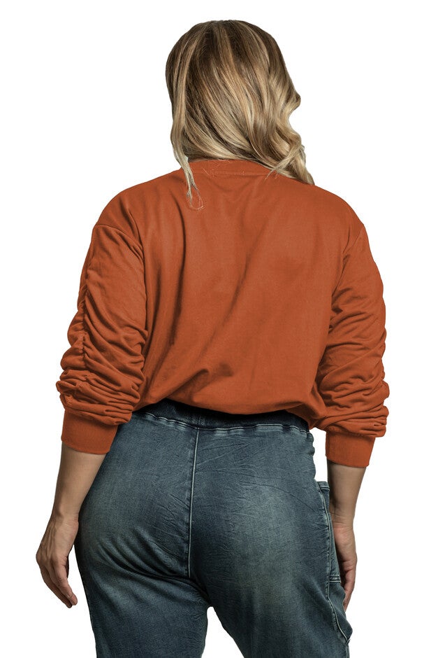 Standards & Practices Women's Long Sleeve French Terry Ruched Pullover, PAPRIKA / Brown, alternate image number 4