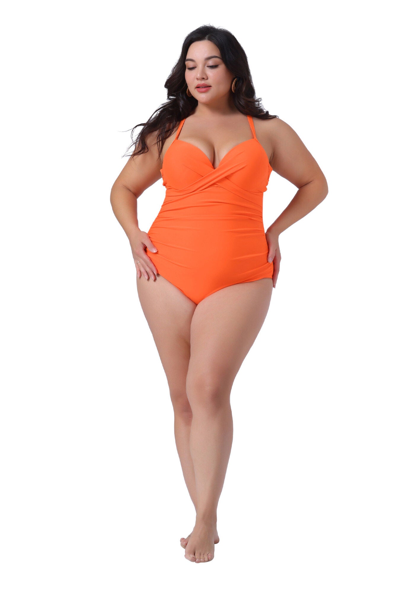 Summer Bikini Bathing Suit Ruched Padded Slim Fit Swimsuit, Orange / Orange, hi-res image number 0