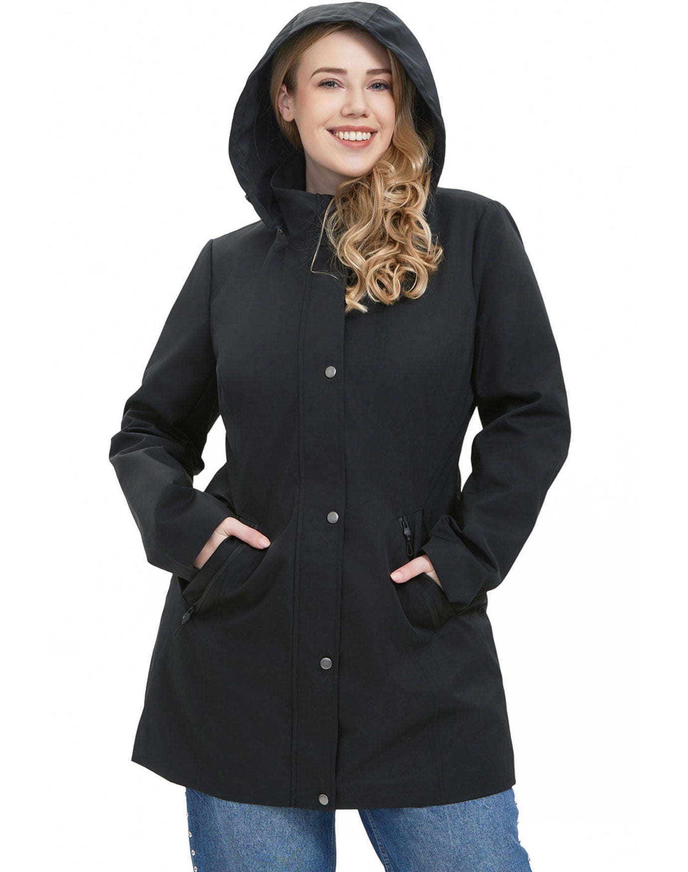 Water-Resistant Hooded Anorak Jacket, Black, alternate image number 2