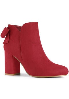 Round Toe Bow Decor Chunky Heel Ankle Boots