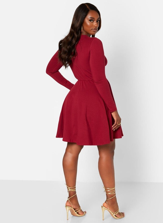 Spellbound Cotton Double Cut Out Mini Skater Dress with Pockets, Red / Red, alternate image number 2