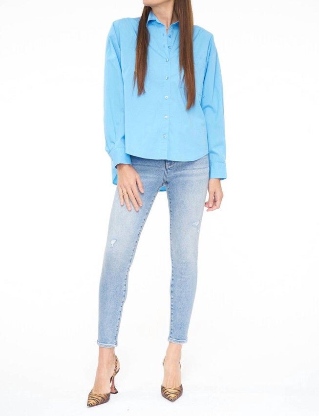 SLOANE LONG SLEEVE OVERSIZED BUTTON DOWN SHIRT IN CAMPANULA BLUE, , alternate image number null