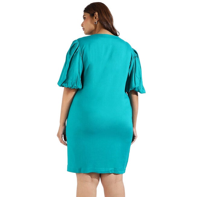 Solid Teal A-Line Dress, , alternate image number 7