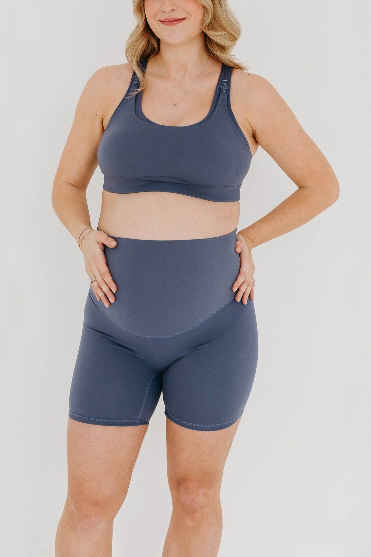 Women's Athletic Maternity Bike Shorts with Supportive Belly Band, Blue / Azure Blue, hi-res image number 0