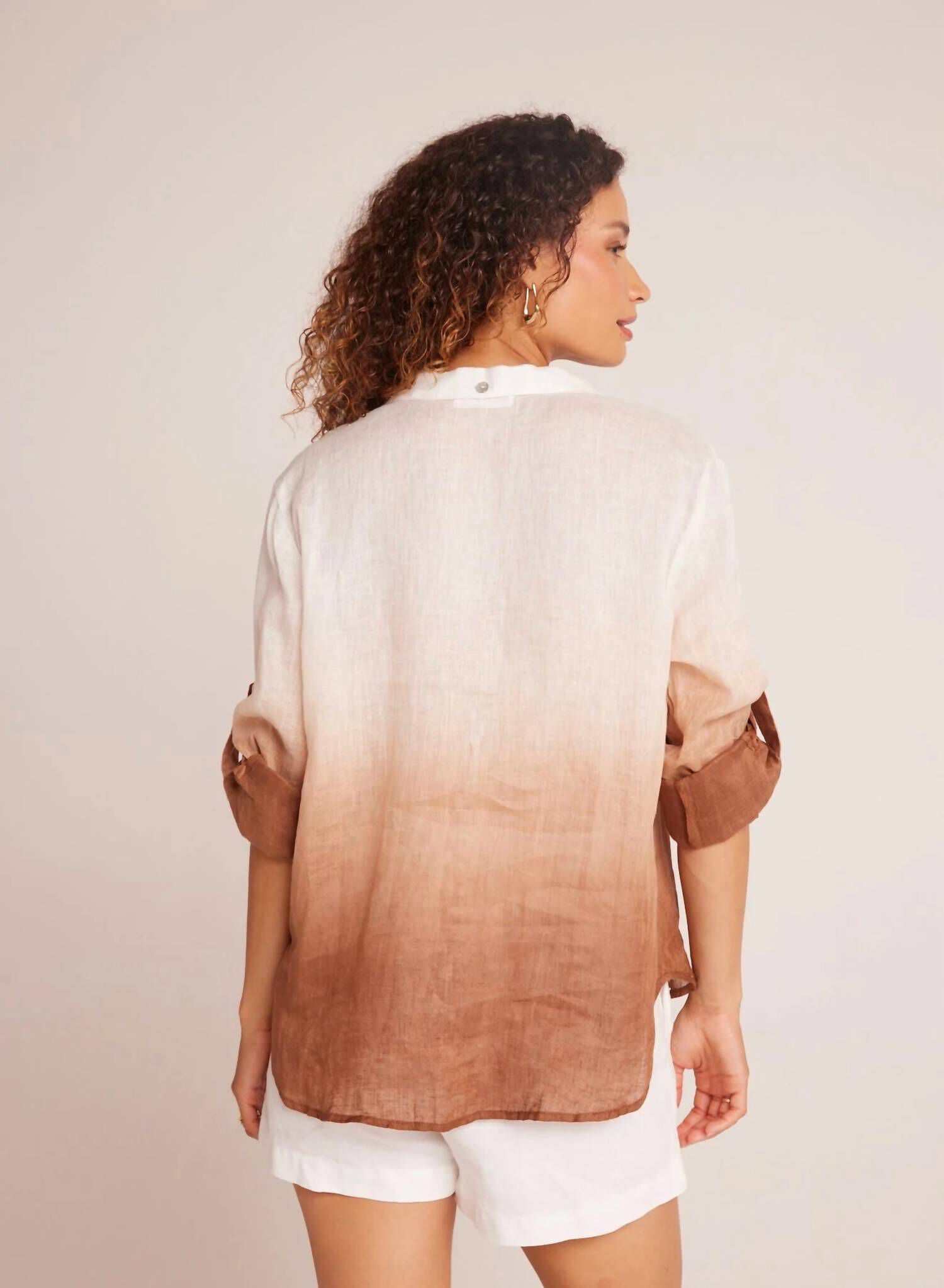 CAPRI BUTTON DOWN SHIRT, Coconut Ombre Dye / Brown, alternate image number 2