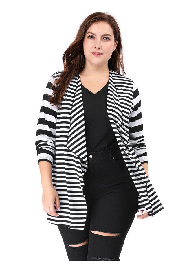 CASUAL STRIPED OPEN FRONT CARDIGAN, Black / Black, alternate image number null