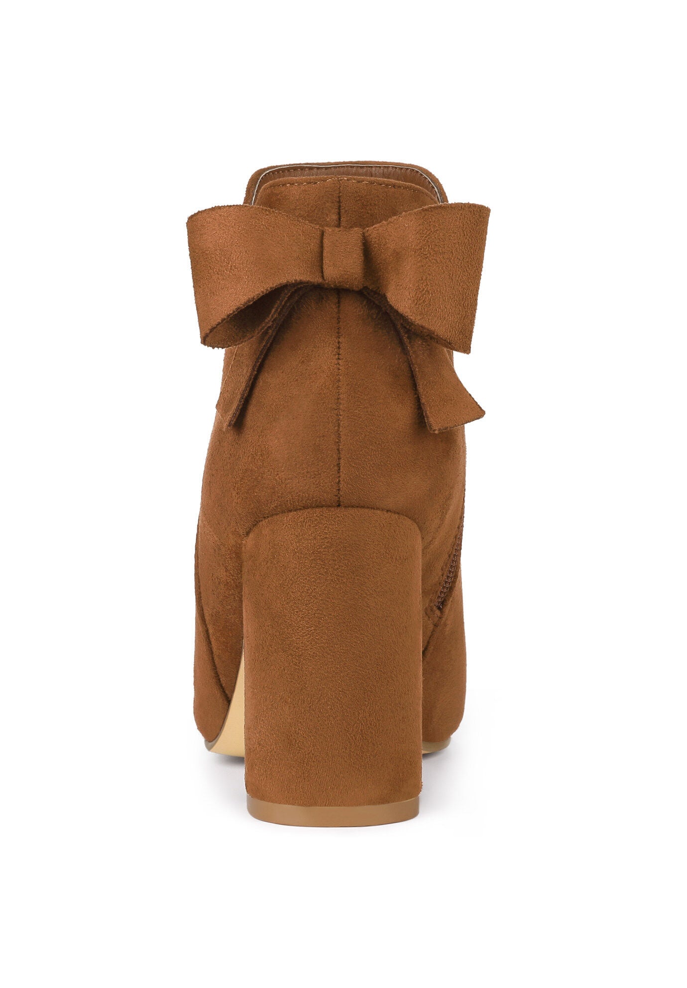 Round Toe Bow Decor Chunky Heel Ankle Boots, Brown / Brown, alternate image number 2