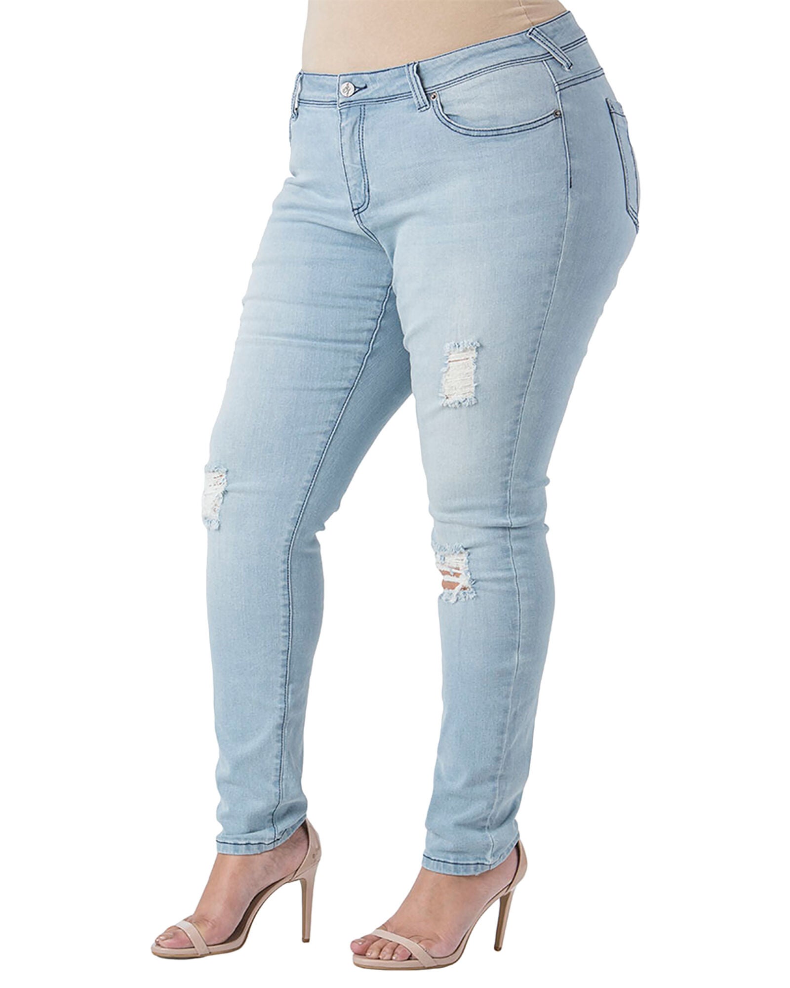 Plus Size Madison Destroyed Washed Skinny Jeans, Blue Destroyed / Light Wash, alternate image number 2
