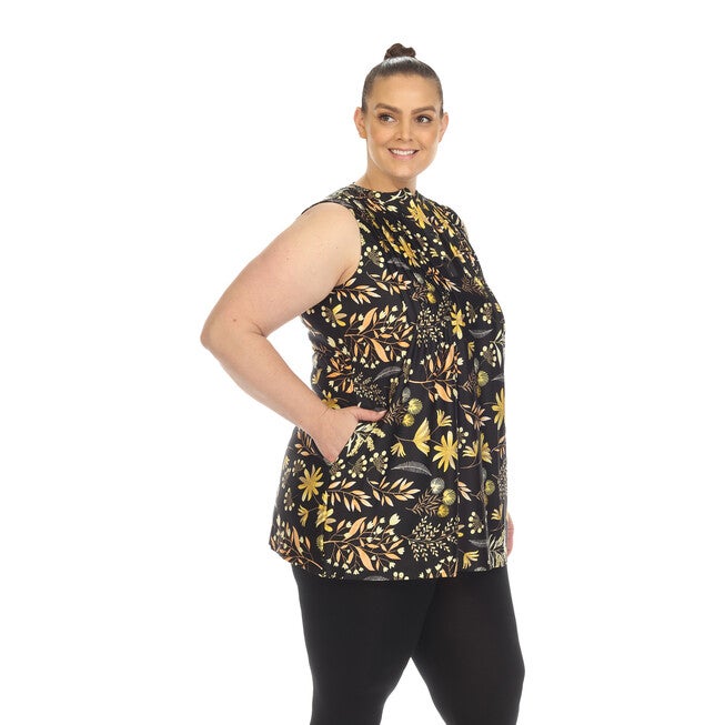Floral Sleeveless Tunic Top, Black / Black, alternate image number null