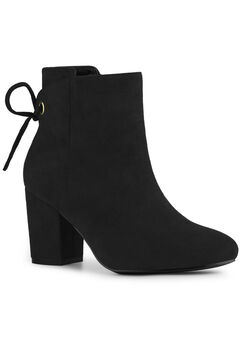 Round Toe Lace Up Back Chunky High Heels Ankle Boots